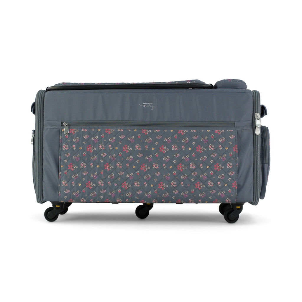 Everything Mary Jumbo Rolling Sewing Machine Case with 5 Wheels in Grey Quilted Floral – Extra-Large Padded Craft Storage Tote for Travel & Classes