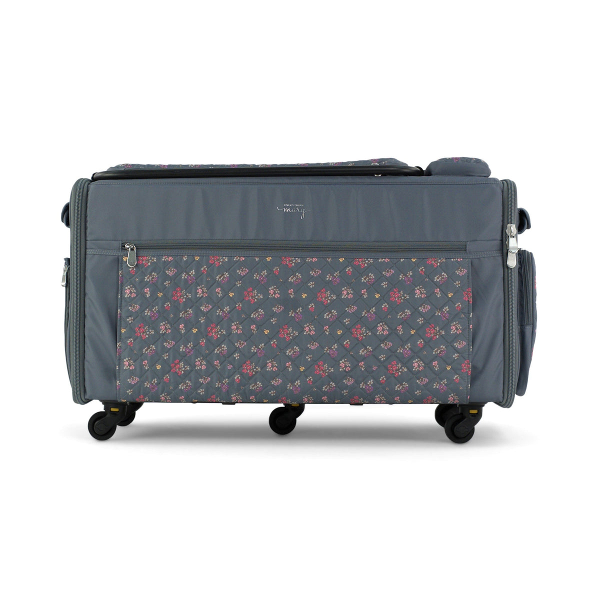 Everything Mary Jumbo Rolling Sewing Machine Case with 5 Wheels in Grey Quilted Floral – Extra-Large Padded Craft Storage Tote for Travel & Classes