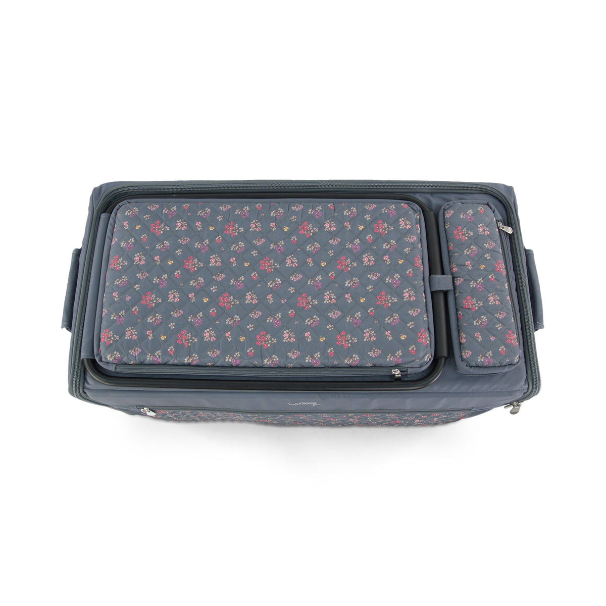 Everything Mary Jumbo Rolling Sewing Machine Case with 5 Wheels in Grey Quilted Floral – Extra-Large Padded Craft Storage Tote for Travel & Classes