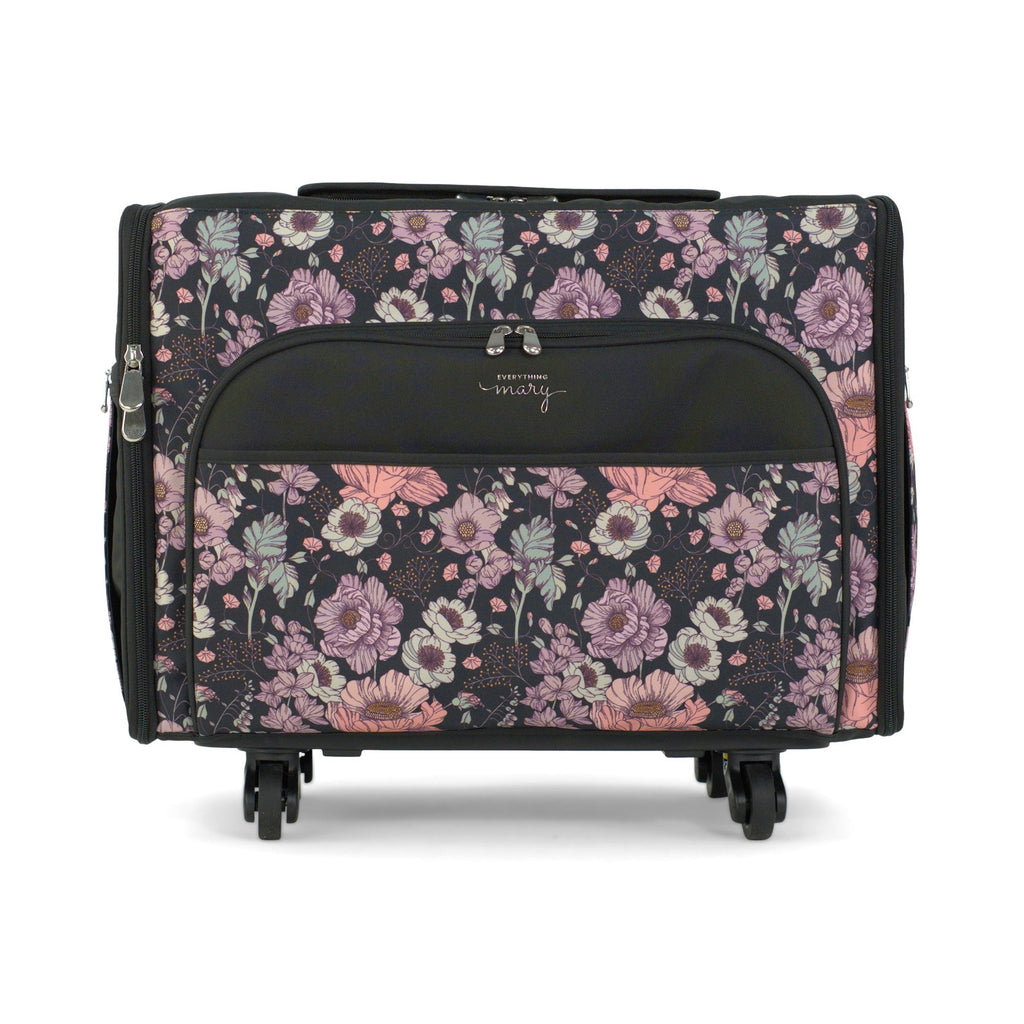 Everything Mary XL Rolling Sewing Machine Case with Wheels in Purple Flower – Sewing Machine Tote Bag for Travel, Classes & Quilting