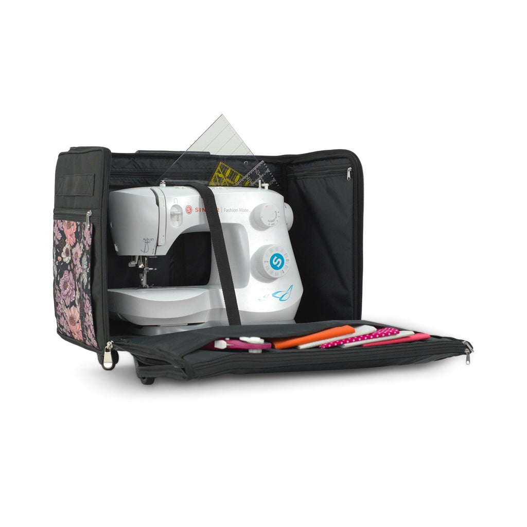 Everything Mary XL Rolling Sewing Machine Case with Wheels in Purple Flower – Sewing Machine Tote Bag for Travel, Classes & Quilting