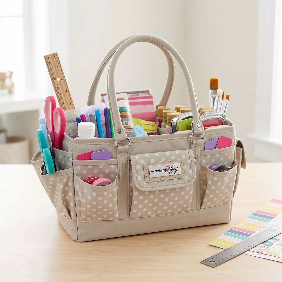 Deluxe Store & Tote Craft Organizer, Tan Dot
