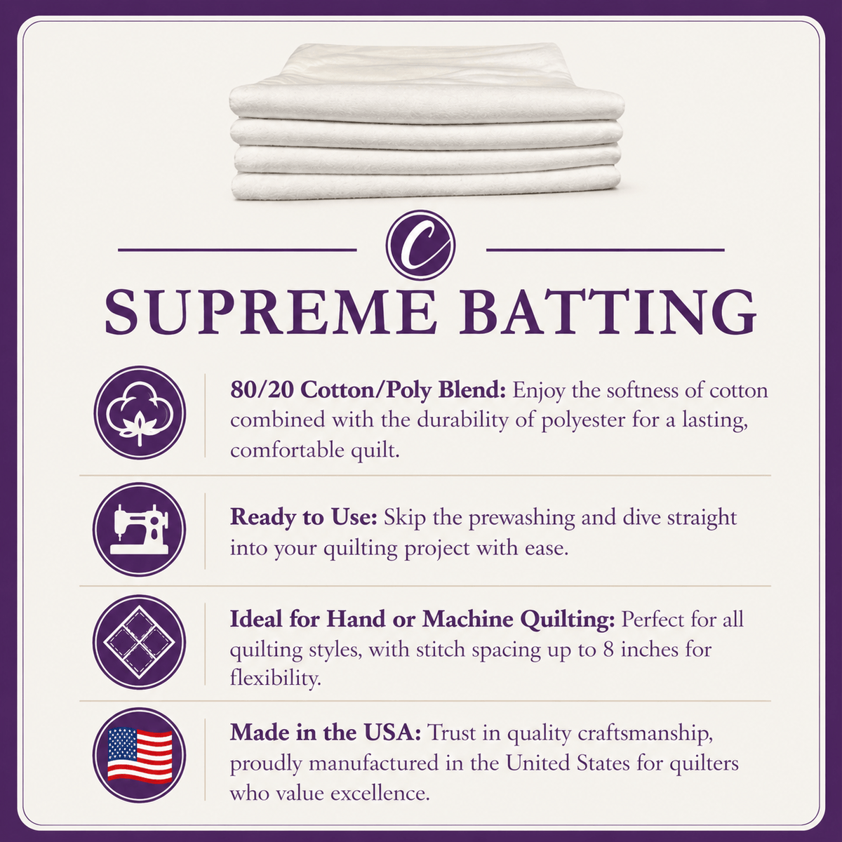 Supreme Batting - 80/20 Cotton/Poly Blend - 15 Yard Roll (93" x 15yds)